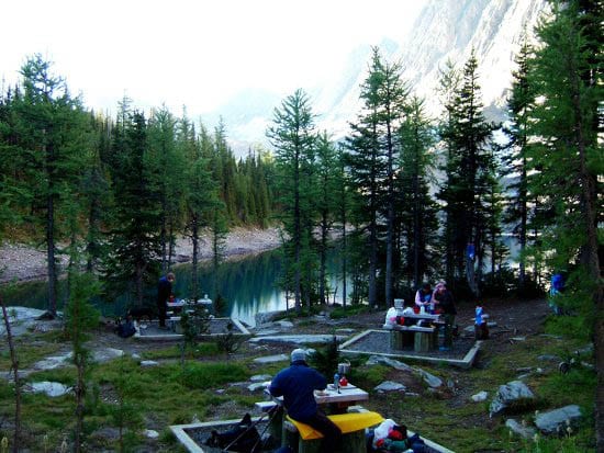 "Cooking area at Floe Lake - separate from where you pitch tents"