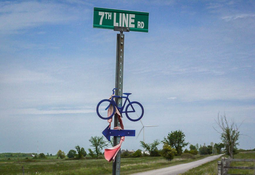 Different coloured bikes signify the bike routes on Wolfe Island