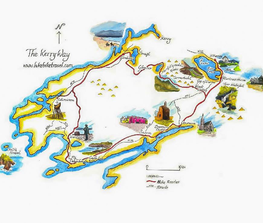 Map of the Kerry Way in Ireland