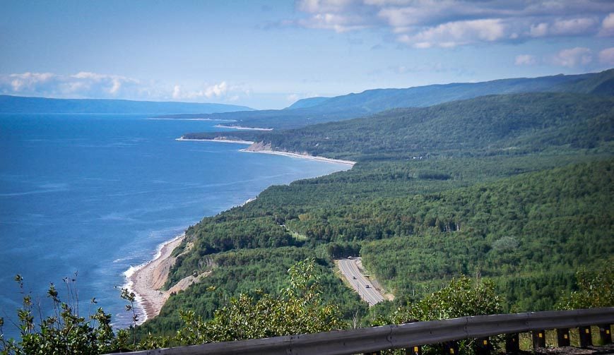 The road down from Cape Smokey looking south seen cycling the Cabot Trail