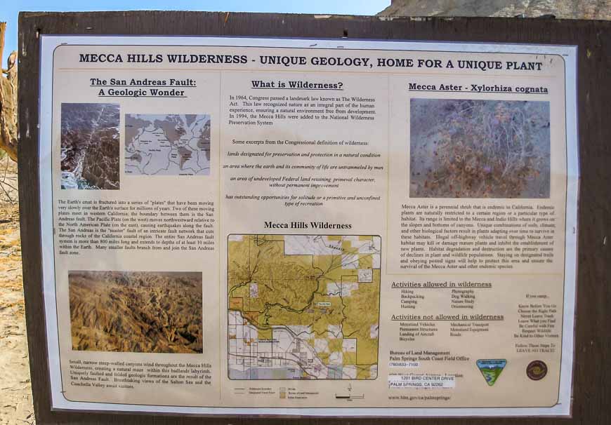 Signage explaining about the endemic Mecca aster