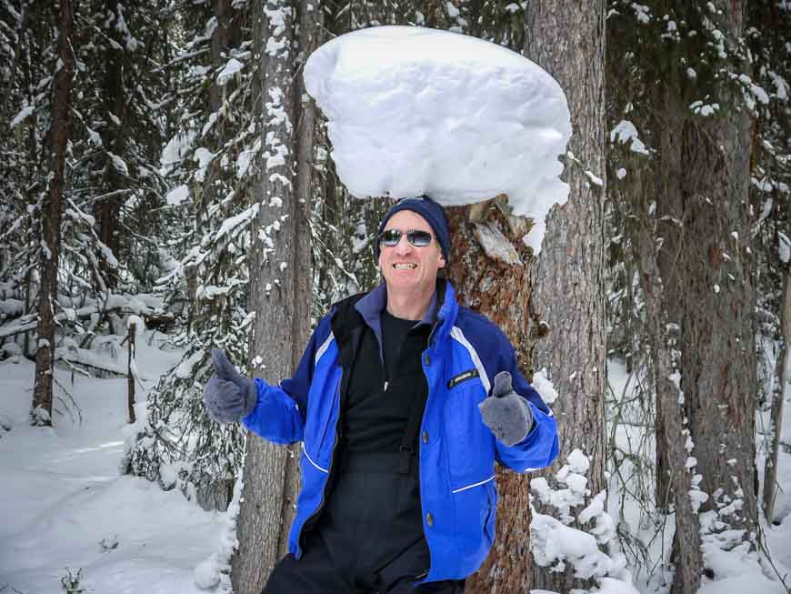 My husband having fun on the snowshoe trail