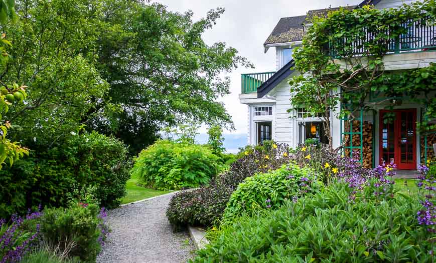 The Sooke Harbour House is surrounded by gardens