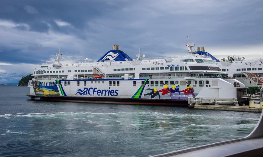 Looking out at one of the BC ferries from a car deck