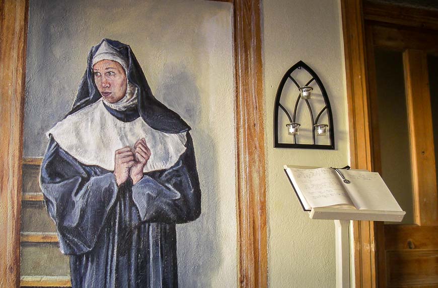 Mural of a nun in the lobby of the Domaine du Vieux Couvent