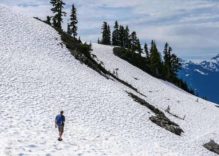 Huge snowfields to cross - an unusual occurrence