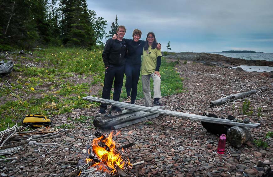 Enjoying an evening campfire on Michipicoten Island