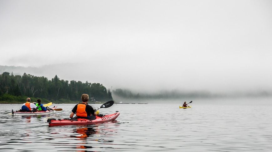 Peaceful kayaking through Michipicoten Island's famous fog