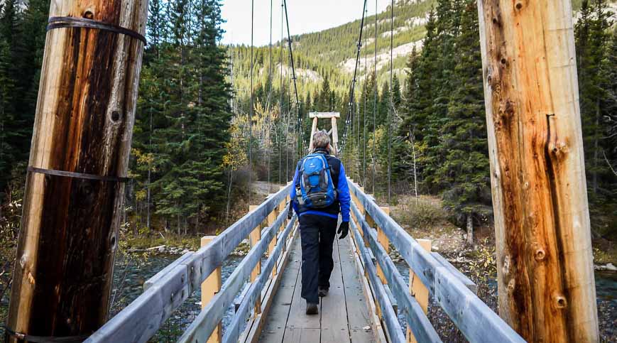 Crossing the Kananaskis River near the start of the Lillian Lake hike