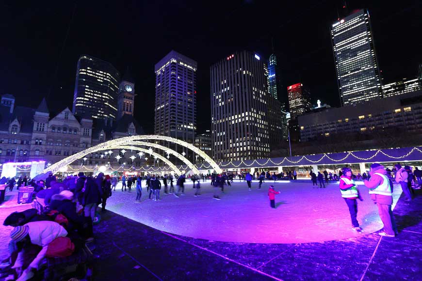 Skating at Nathan Phillips Square in Toronto