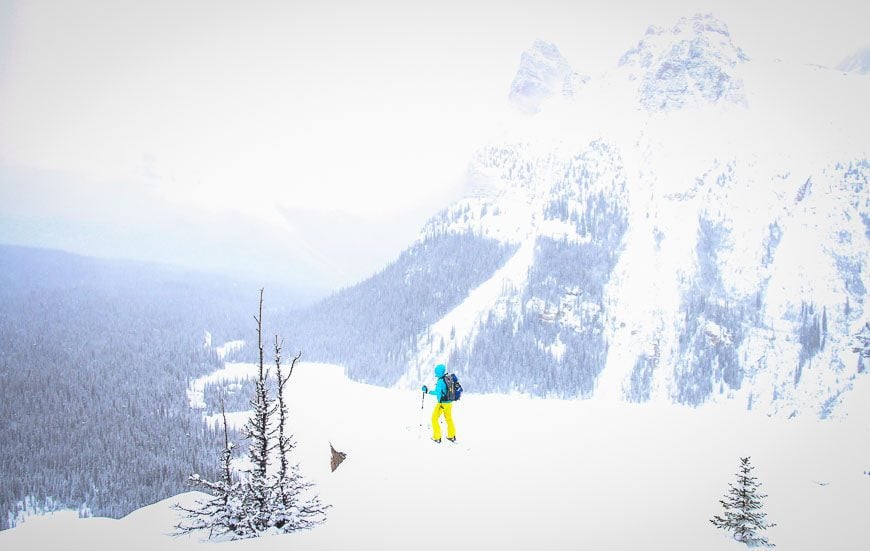 Looking down to Lake O'Hara in close to whiteout conditions