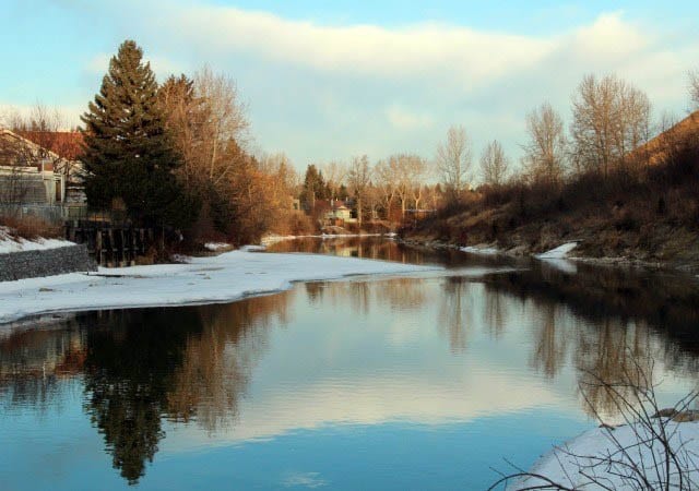 Reflections and world map 071 "An early morning shot in Calgary - but should have got lower and filled in the bank on the right"