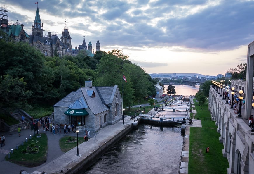 The Rideau Canal where it meets the Ottawa River is the start/end point