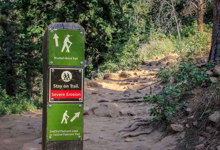 Easy to follow signage on the Boulder Flatirons hike