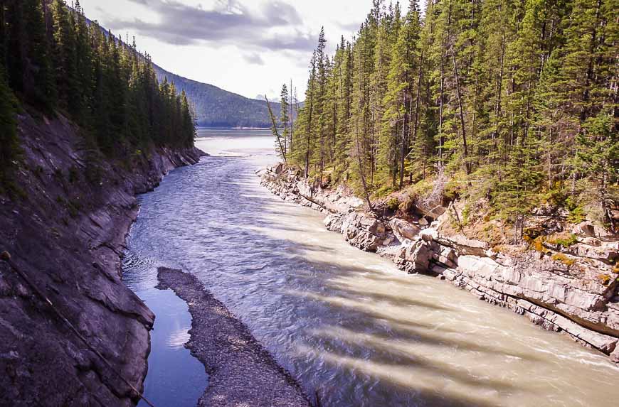 The view from the bridge towards Lake Minnewanka