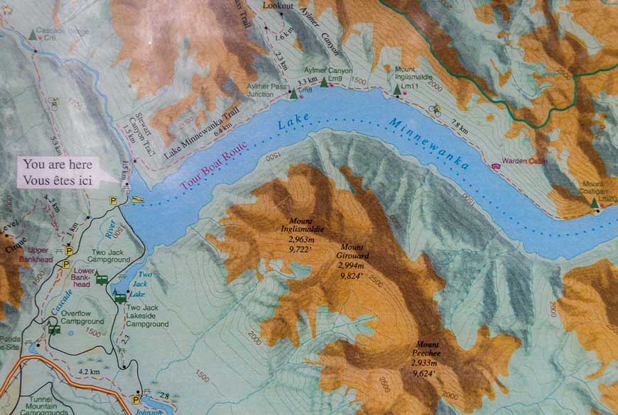 Topo map of the route along Lake Minnewanka