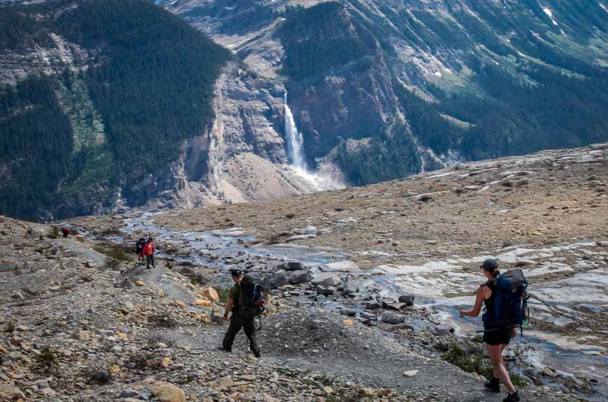 Sweet hiking on the trail with Takkakaw Falls in view