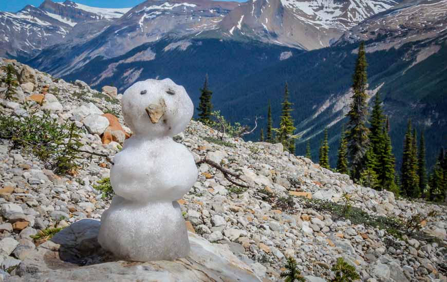 Someone had fun building this mini-snowman on the Iceline Trail