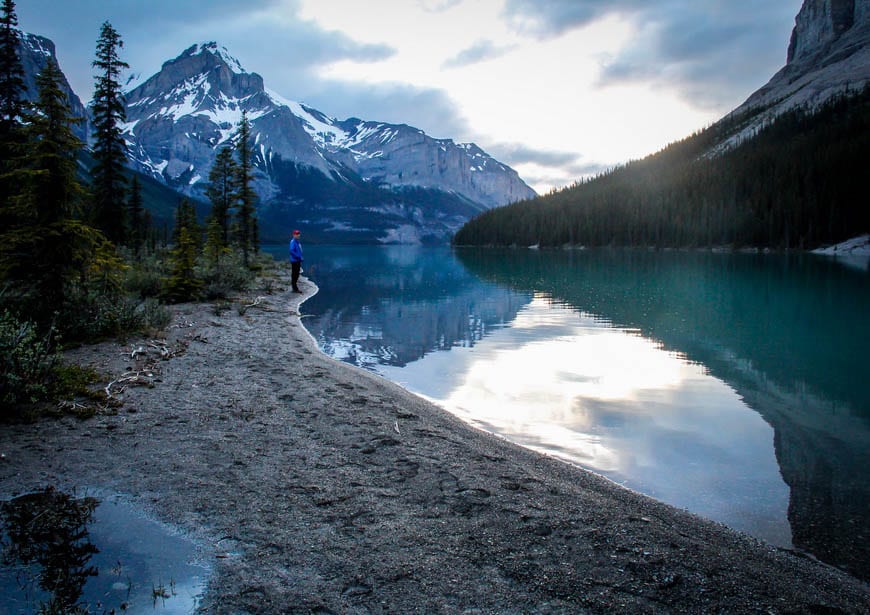 Beautiful backdrop at the campsite at the far end of Maligne Lake