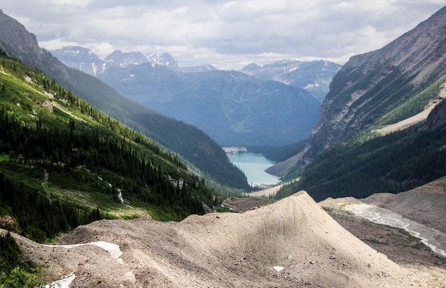 Hike through moraine on the way up to the Plain of Six Glaciers Teahouse