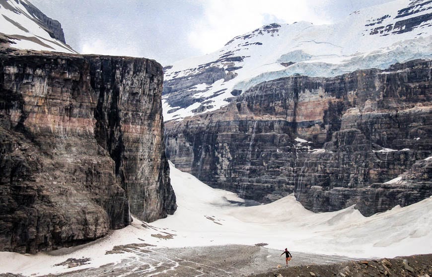 Quite the backdrop for a yoga move near the end of the Plain of Six Glaciers hike