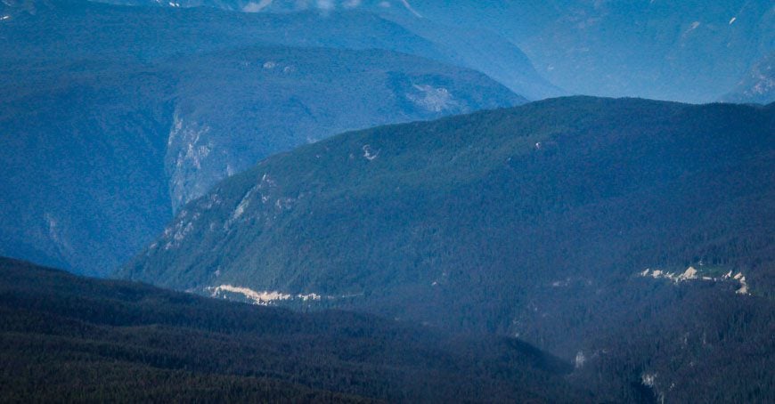 The road (bottom of the photo) takes you through an area big mountains