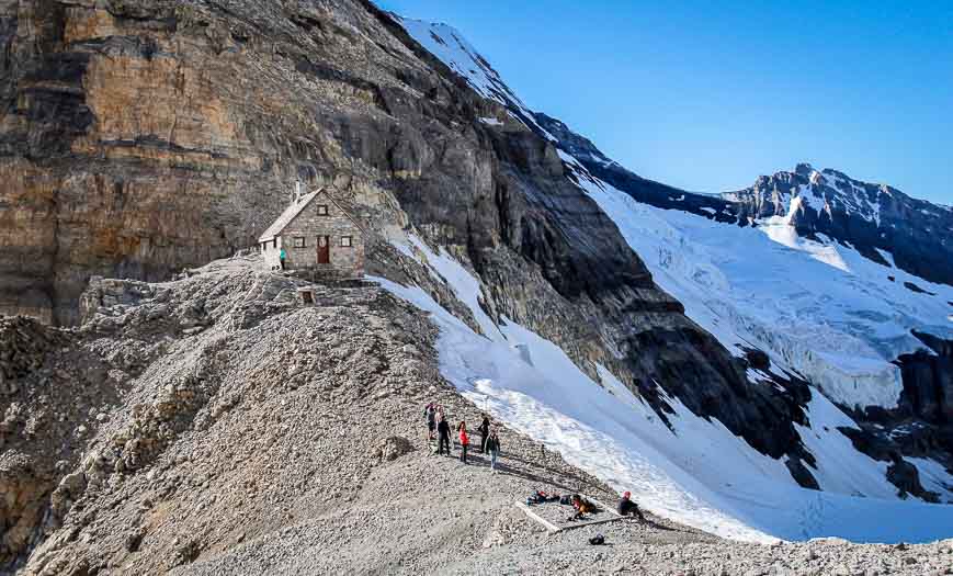 Precariously perched Abbott Pass hut