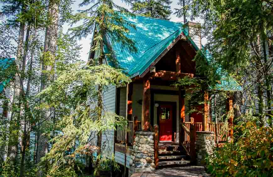 Complete the Emerald lake loop by walking past some of the cabins you can rent at Emerald Lake Lodge