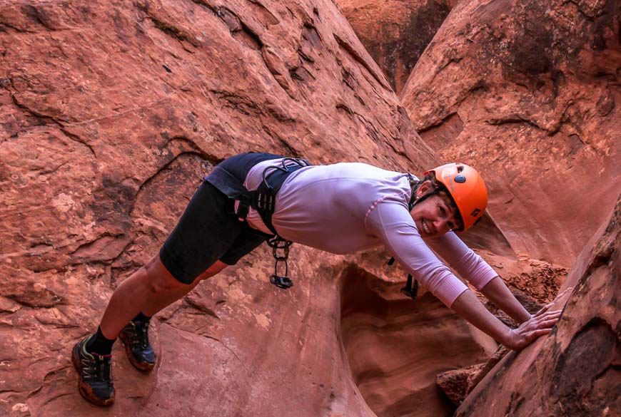 Grand Staircase Escalante Slot Canyons with me working my way down the canyon