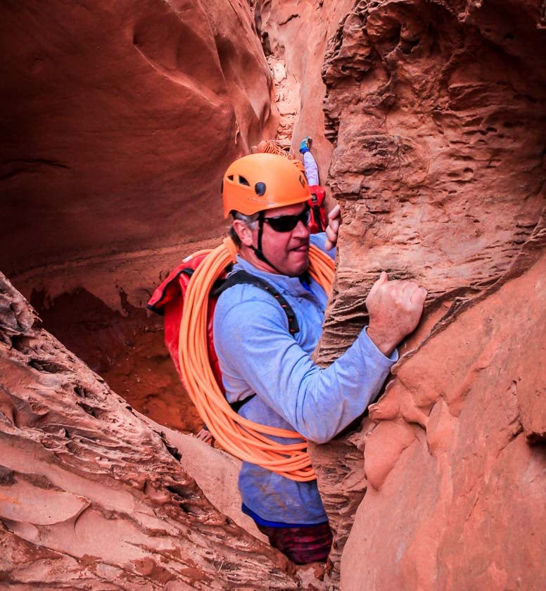 Grand Staircase Escalante Slot Canyons with deep concentration in a tricky area