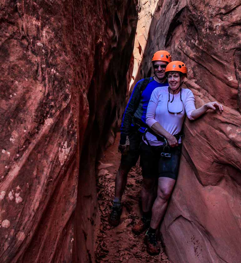 The slot canyon in the afternoon is just a tad more than shoulder width wide