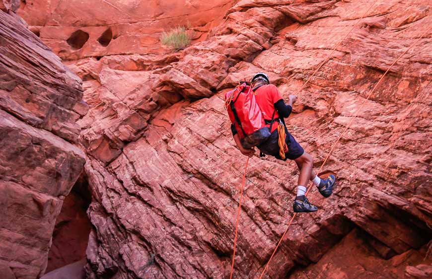 Our guide Jim is the last one to rappel 70 feet down into the canyon