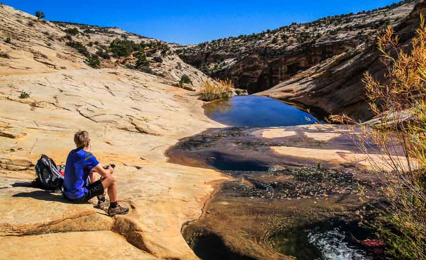 John admiring the view from above Upper Calf Creek Falls