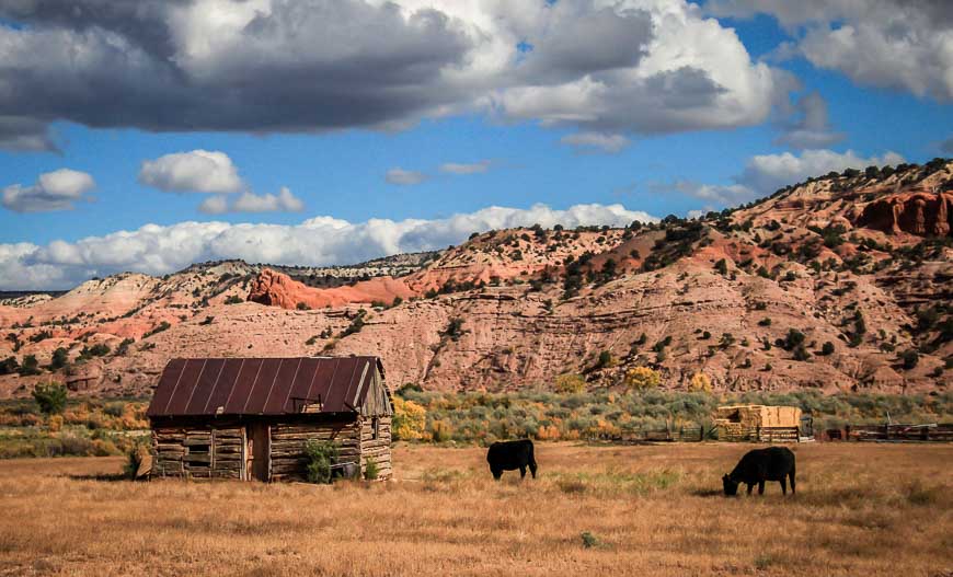 Part of Highway 12 in Utah goes through small ranch country