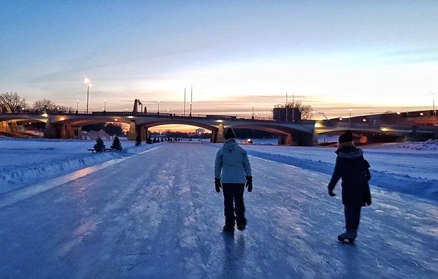 Skating on another visit to The Forks at dusk