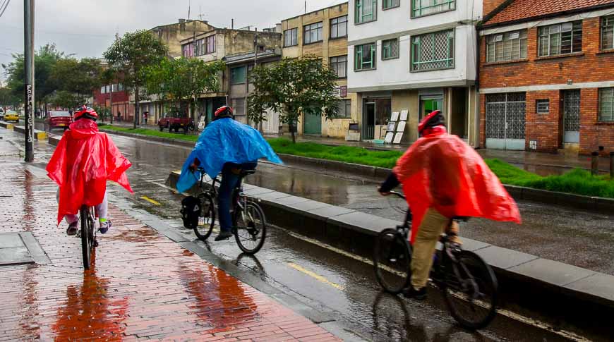 The afternoon rains hit after our coffee stop on the Bogota bike tour