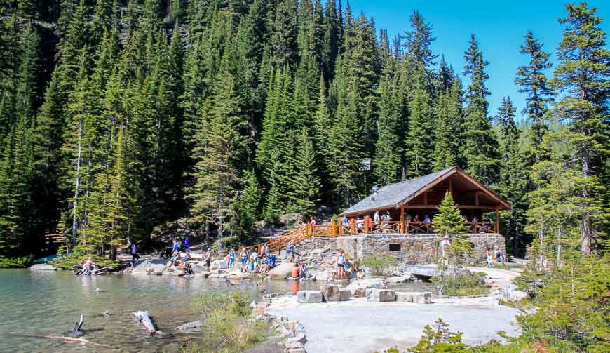 The Lake Agnes Tea House hike and tea house can be busy on a July summer weekend