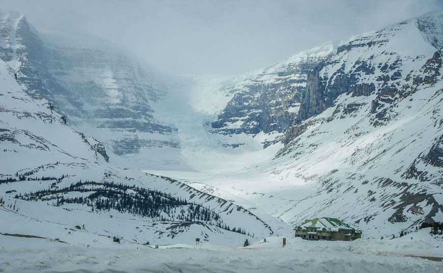 View of the Athabasca Glacier from the Icefields Parkway