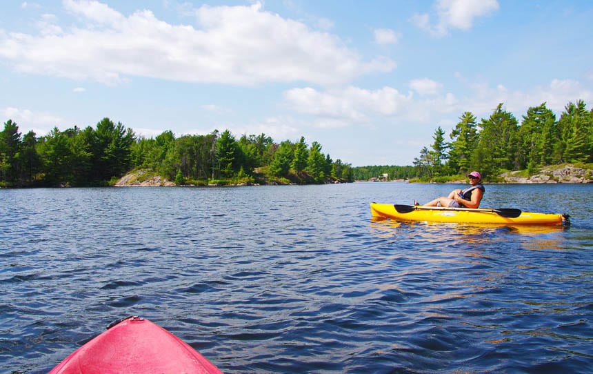 Having fun in a kayak on the French River