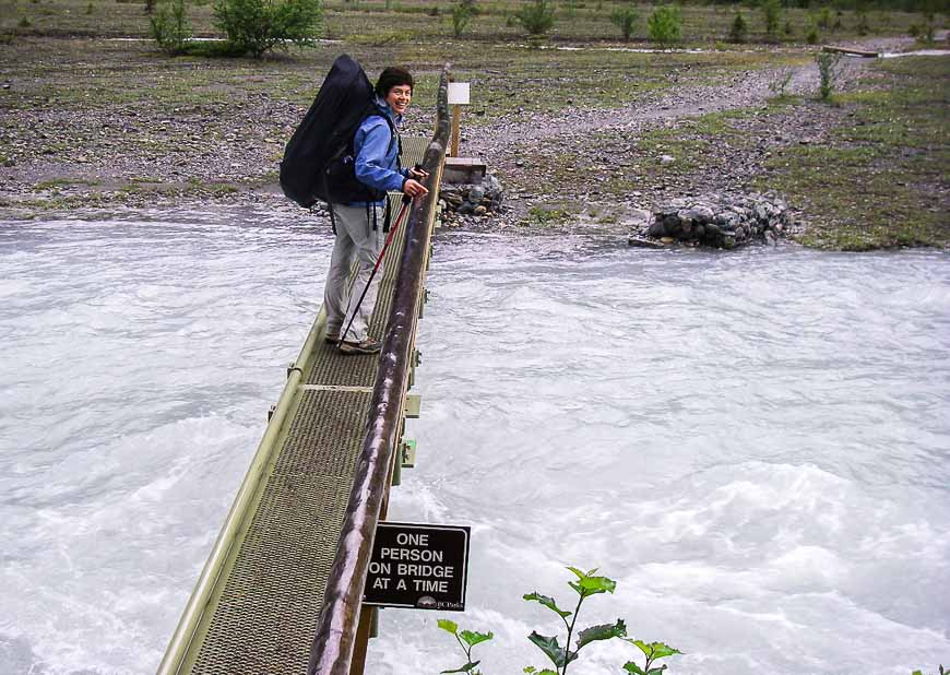 My friend Sarah crossing a roaring river