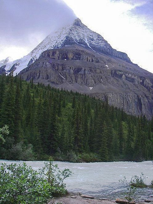 A view of Mount Robson before the clouds move in