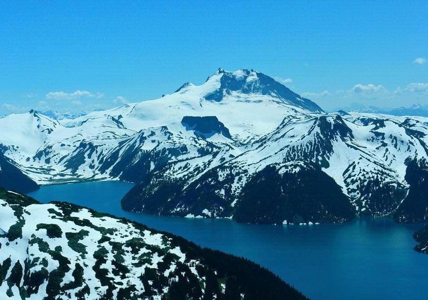 The view of Garibaldi Lake as you climb the Black Tusk