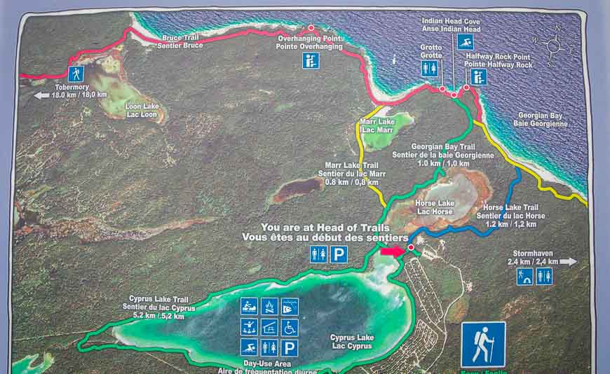 Map of hiking trails in Bruce Peninsula National Park