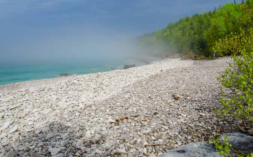 Sunshine breaking through the fog while hiking in Bruce Peninsula National Park