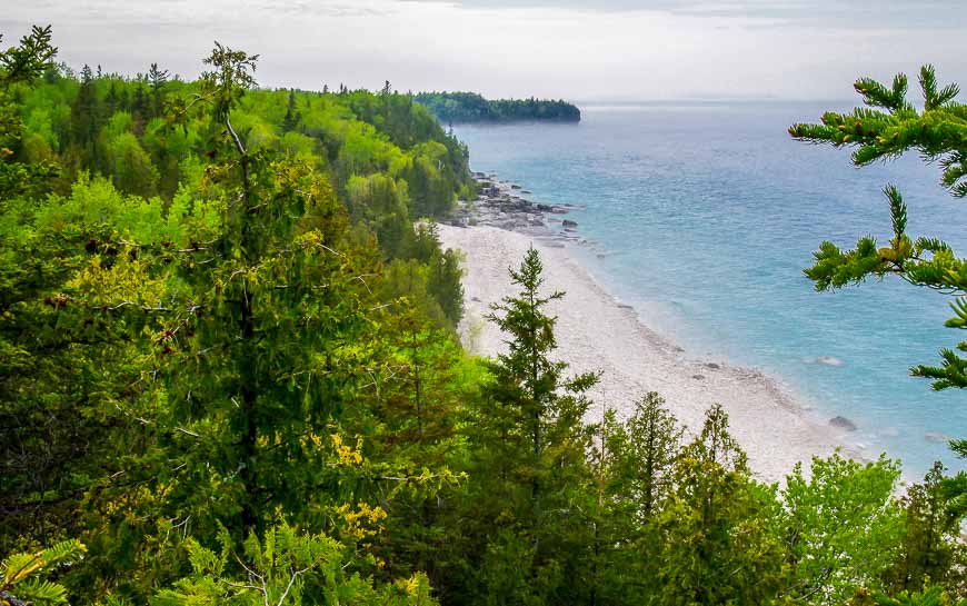 View down the coast from the top of the cliff on the way to Stormhaven backcountry campsite