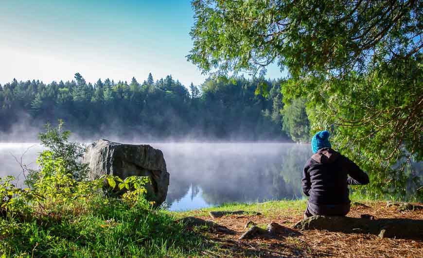 Enjoying breakfast by the lake