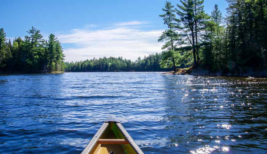 Canoeing in Algonquin Park through the Canadian Shield landscape - lots of granite and white pine