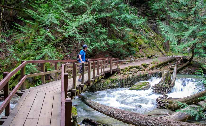 Stopping to admire the falls on our Shuswap bike ride i