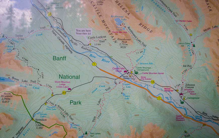 Trail map for the Castle Mountain Lookout hike