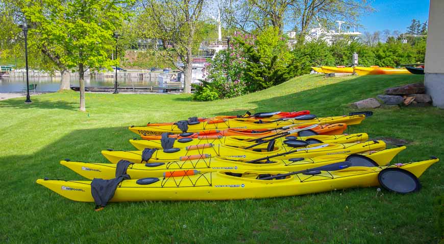 Kayaks all set up in Gananoque and ready to go